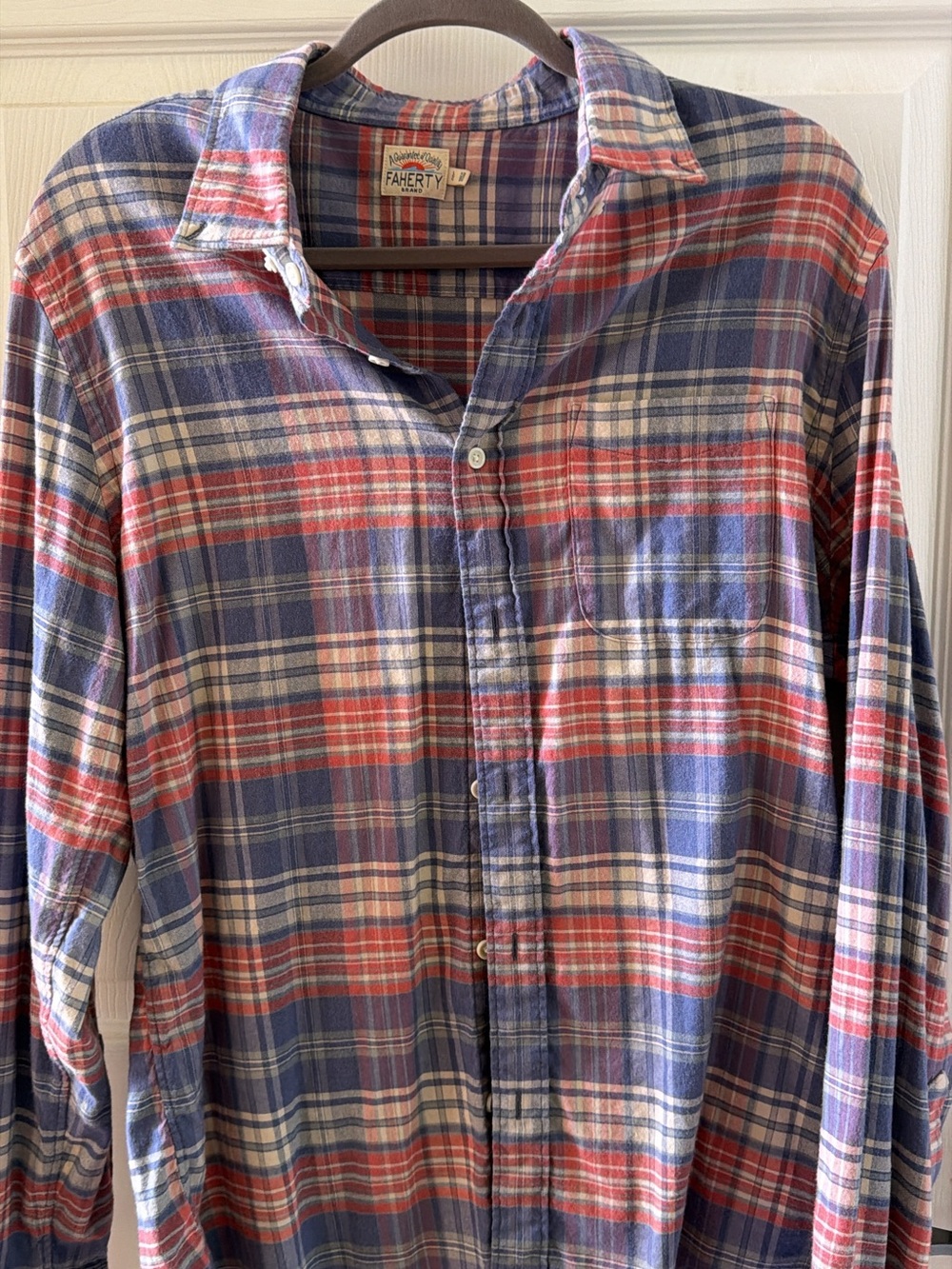 Faherty Red, Blue & White Plaid Button-Down Shirt